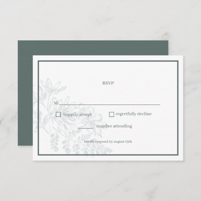 Sage Green Floral Simple Wedding RSVP Card (Front/Back)