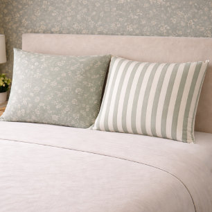 Sage Green floral softness and striped simplicity. Pillow Case