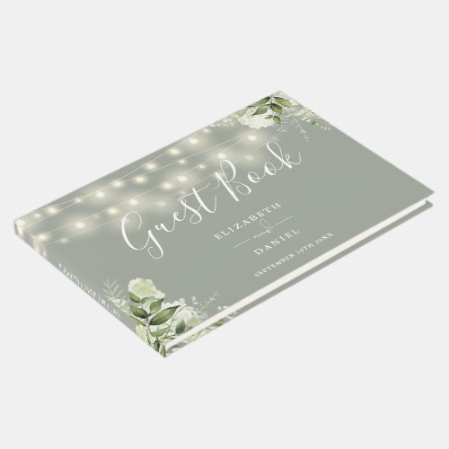 Sage Green Floral String Lights Wedding Guest Book