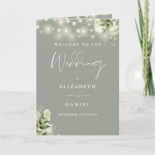 Sage Green Floral String Lights Wedding Program