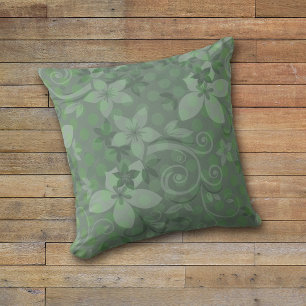 Sage Green Floral Swirl Throw Pillow