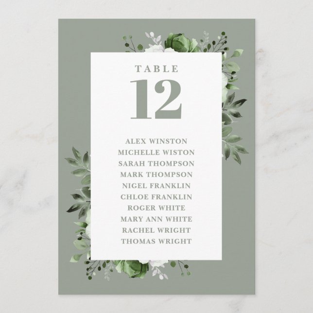 Sage Green Floral Table Number Seating Chart (Front)