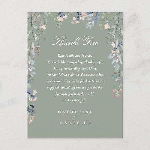 Sage Green Floral Thank You Wedding Place Card