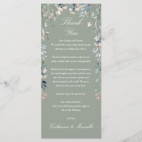 Sage Green Floral Thank You Wedding Place Card