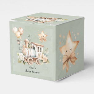 Sage Green Floral Train Boy Baby Shower Favor Boxes
