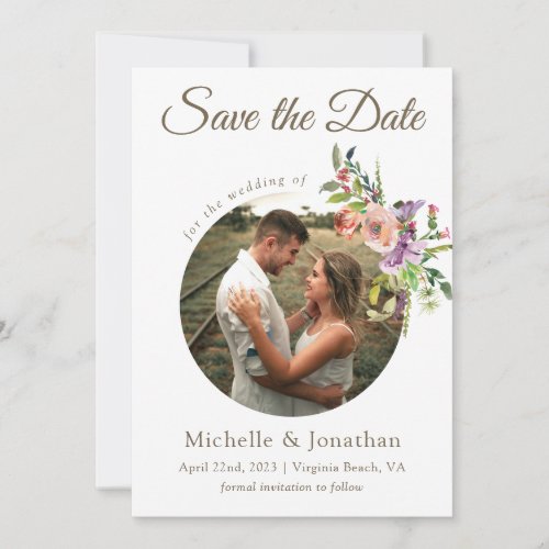 Sage Green Floral Trendy Photo Wedding Save The Date