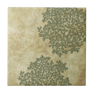 Sage Green Floral Vintage Ceramic Tile