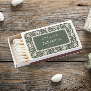 Sage Green Floral Vintage Lace Classic Wedding Matchboxes