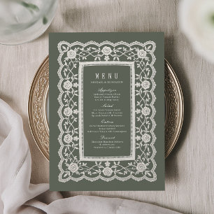 Sage Green Floral Vintage Lace Classic Wedding  Menu