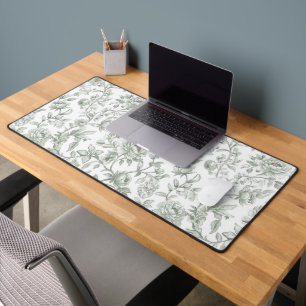 Sage Green Floral Vintage Toile Pattern Desk Mat