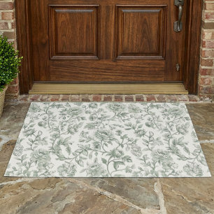 Sage Green Floral Vintage Toile Pattern  Doormat