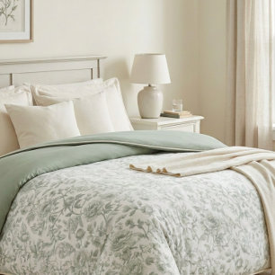 Sage Green Floral Vintage Toile Pattern Duvet Cover