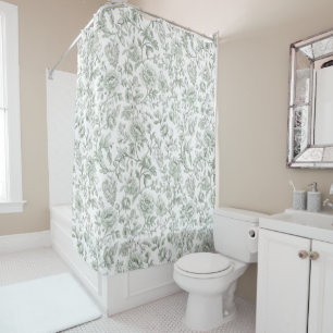 Sage Green Floral Vintage Toile Pattern  Shower Curtain