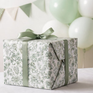 Sage Green Floral Vintage Toile Pattern Wrapping Paper