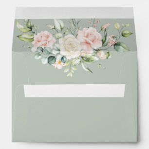 Sage Green Floral Watercolor Elegant Wedding Envel Envelope