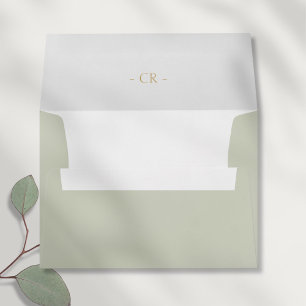 Sage Green Floral Watercolor Initials Wedding Envelope