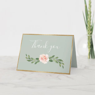 Sage Green Floral Watercolor Romantic Wedding Letterpress Thank You Card