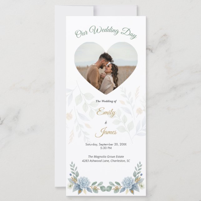 Sage Green Floral Watercolor Wedding Program Card (Front)