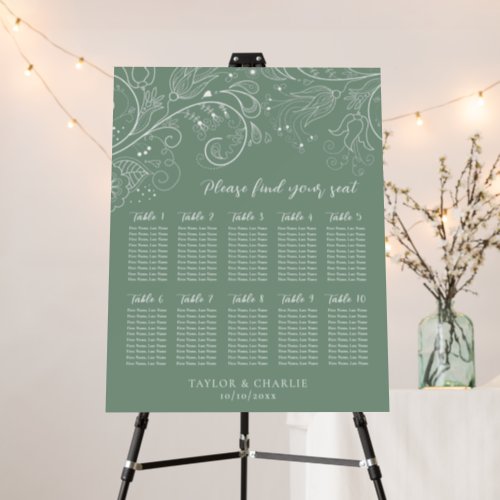 Sage Green Floral Wedding 10 Tables Seating Chart Foam Board