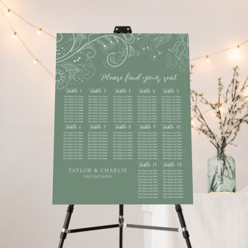 Sage Green Floral Wedding 12 Tables Seating Chart Foam Board