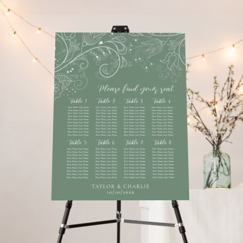 Sage Green Floral Wedding 8 Tables Seating Chart Foam Board
