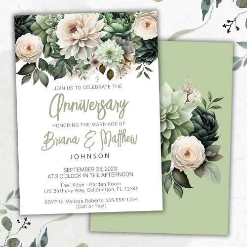 Sage Green Floral Wedding Anniversary  Invitation
