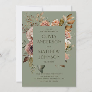 Sage Green Floral Wedding   Botanical Garden + QR Invitation