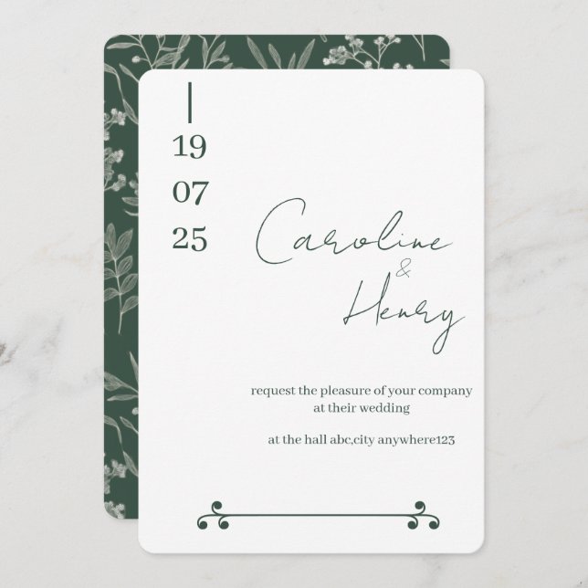 sage green floral wedding card (Front/Back)