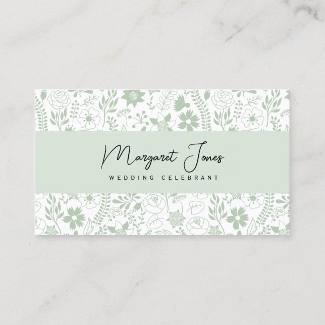 Sage Green Floral Wedding Celebrant Business Card (Back)