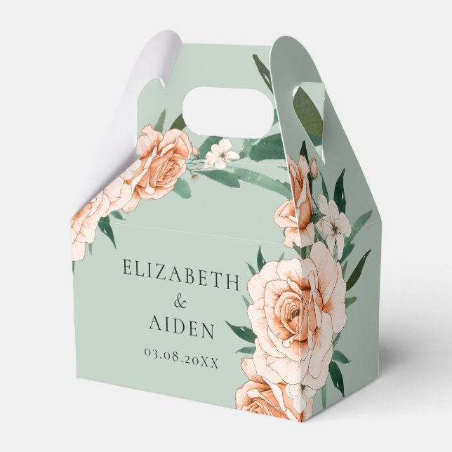 Sage-Green Floral Wedding Collection Favor Box (Front Side)