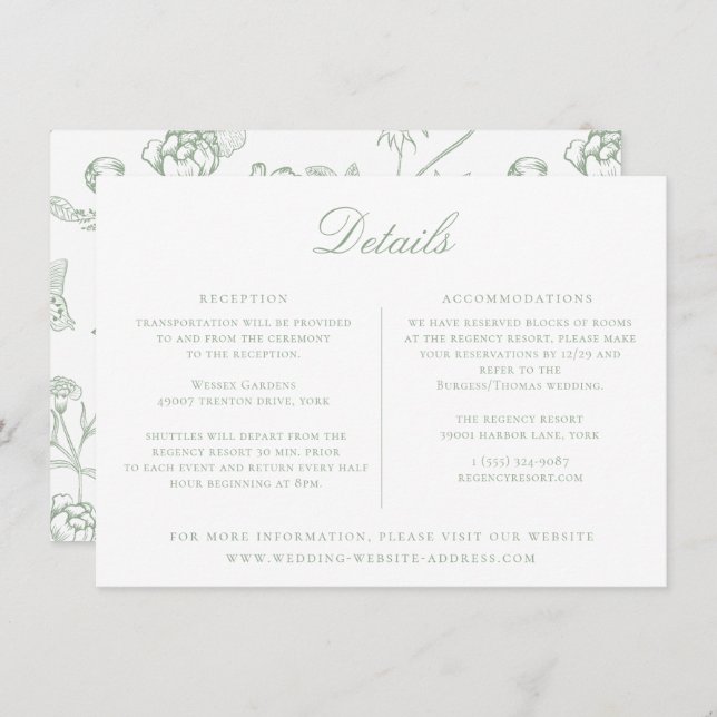 Sage Green Floral Wedding Details Card (Front/Back)
