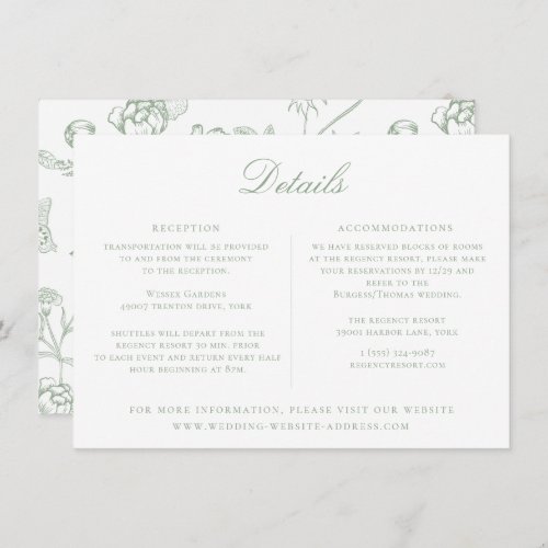 Sage Green Floral Wedding Details Card