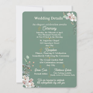 Sage Green Floral Wedding Details Card Editable