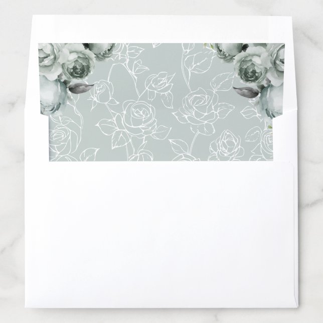 Sage Green Floral Wedding Envelope Liner (In Envelope)