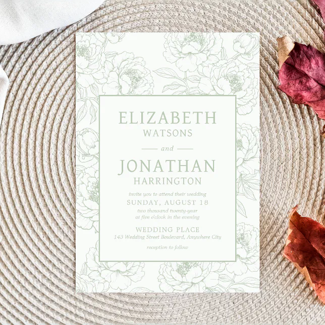 Sage Green Floral Wedding Invitation | Zazzle