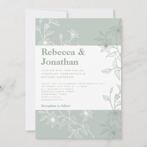 Sage Green Floral Wedding Invitation Card