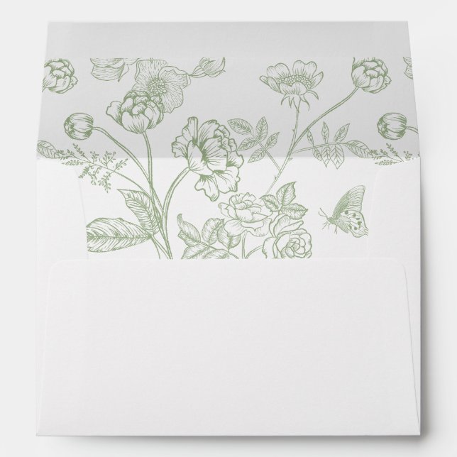 Sage Green Floral Wedding Invitation Envelope (Back (Bottom))