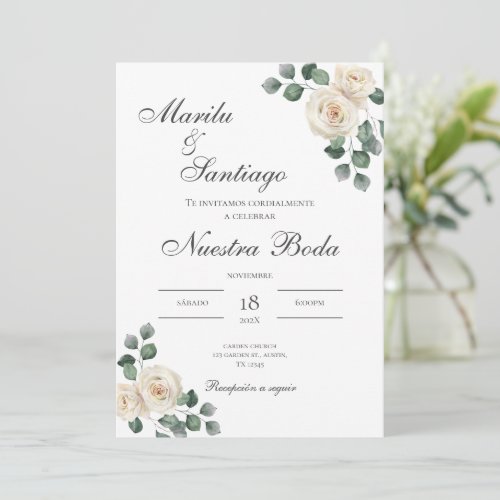 Sage Green Floral wedding invitation in Spanish