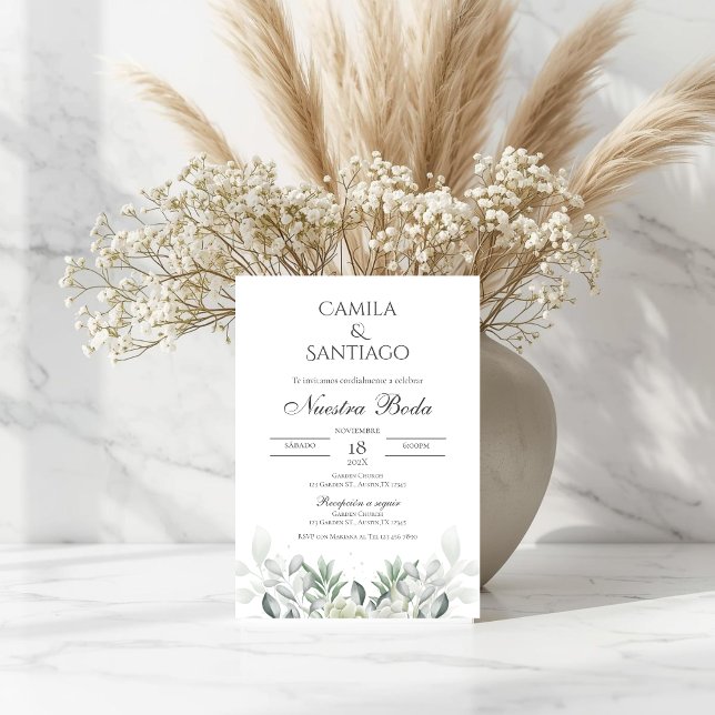 Sage Green Floral wedding invitation in Spanish (Creator Uploaded)