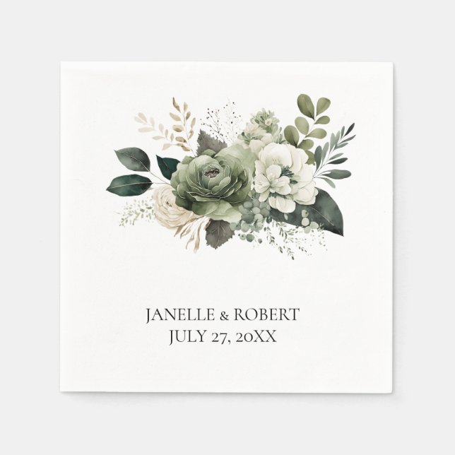 Sage Green Floral Wedding | Napkins (Front)