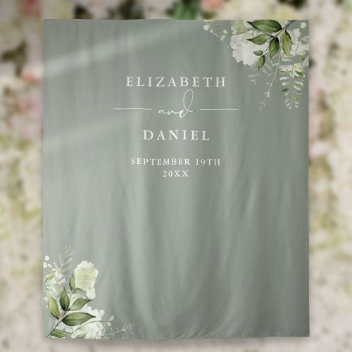 Sage Green Floral Wedding Photo Booth Backdrop
