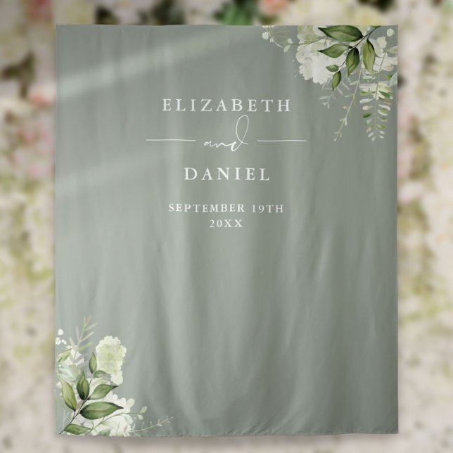 Sage Green Floral Wedding Photo Booth Backdrop (Sage Green Floral Wedding Photo Booth Backdrop)