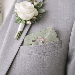 Sage Green Floral Wedding Pocket Square for Groom Bandana
