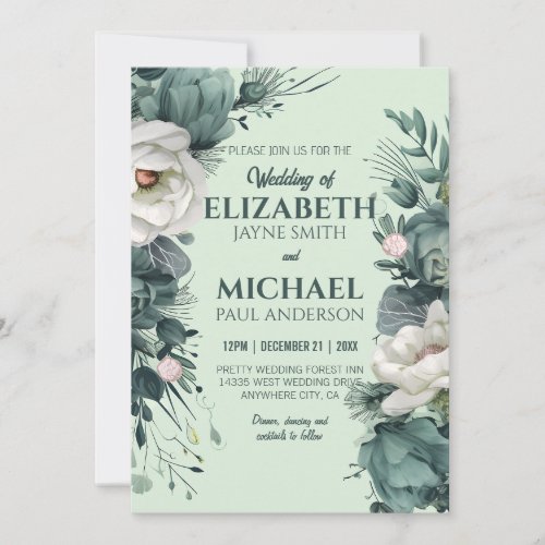 Sage Green Floral Wedding Rose Soft Greenery Color Invitation