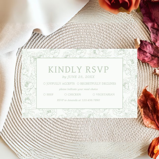 Sage Green Floral Wedding RSVP Card (Sage Green Minimalist Floral Wedding RSVP Card)