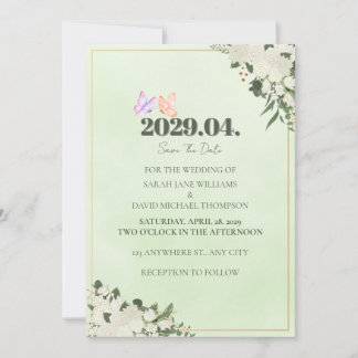 Sage Green Floral Wedding Save the Date Card