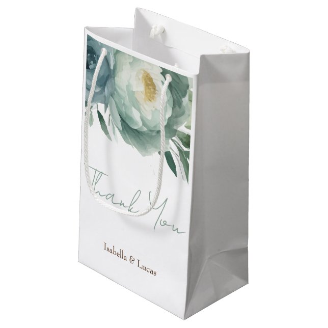 Sage Green Floral Wedding  Small Gift Bag (Back Angled)
