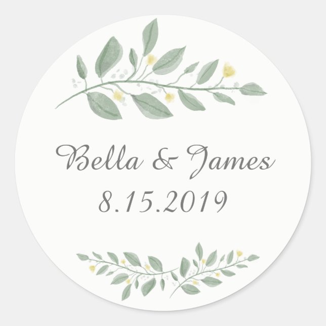Sage Green Floral Wedding Sticker (Front)