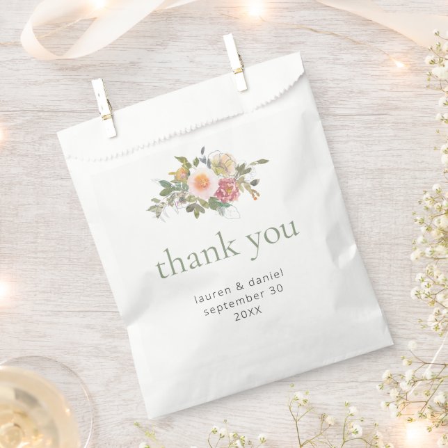 Sage Green Floral Wedding Thank You Favor Bag (Clipped)
