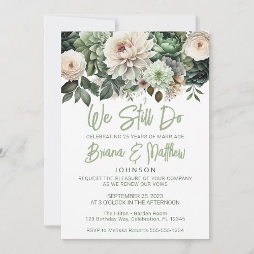 Sage Green Floral Wedding Vow Renewal Invitation